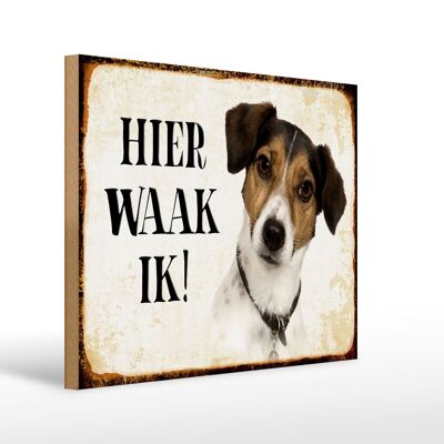 Holzschild Spruch 40x30 cm holländisch Hier Waak ik Jack Russell Terrier Schild