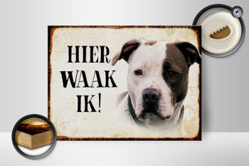 Panneau en bois disant 40x30 cm Dutch Here Waak ik American Pitbull Terrier 2