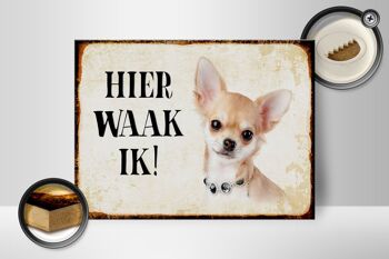 Panneau en bois disant 40x30 cm Dutch Here Waak ik Chihuahua avec panneau de chaîne 2