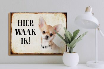 Panneau en bois disant 40x30 cm Dutch Here Waak ik Chihuahua avec panneau de chaîne 3