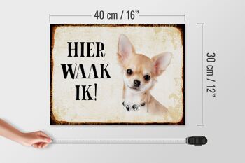 Panneau en bois disant 40x30 cm Dutch Here Waak ik Chihuahua avec panneau de chaîne 4