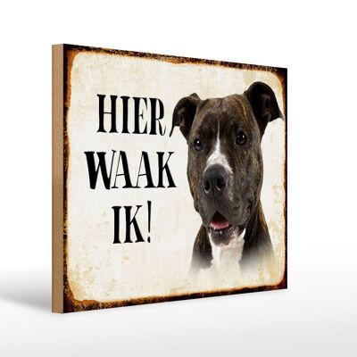 Letrero de madera que dice 40x30 cm Letrero decorativo Dutch Here Waak ik Pitbull Terrier