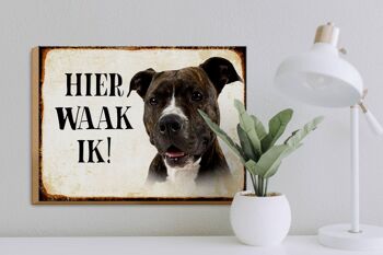 Panneau en bois avec inscription « Dutch Here Waak ik Pitbull Terrier » 40 x 30 cm. 3