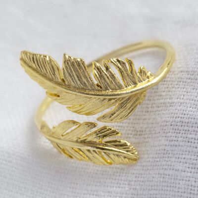 Anillo de oro con doble pluma