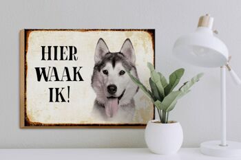 Panneau en bois disant 40x30 cm Dutch Here Waak ik Panneau décoratif Husky sibérien 3