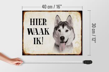 Panneau en bois disant 40x30 cm Dutch Here Waak ik Panneau décoratif Husky sibérien 4