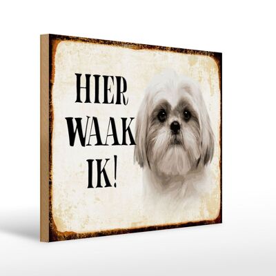 Cartello in legno con scritta Dutch Here Waak ik Shih Tzu 40x30 cm