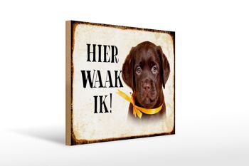 Panneau en bois avec inscription « Dutch Here Waak ik Labrador Puppy » 40 x 30 cm. 1