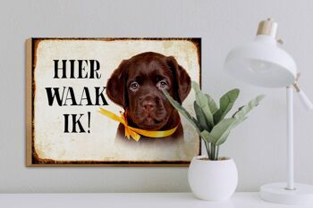 Panneau en bois avec inscription « Dutch Here Waak ik Labrador Puppy » 40 x 30 cm. 3