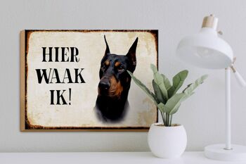 Panneau en bois disant 40x30 cm Néerlandais Ici Waak ik Dobermann panneau décoratif 3