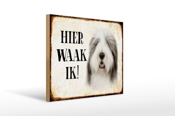 Panneau en bois avec inscription « Dutch Here Waak ik Bobtail Dog » 40 x 30 cm. 1