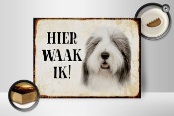 Panneau en bois avec inscription « Dutch Here Waak ik Bobtail Dog » 40 x 30 cm. 2