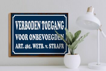 Panneau en bois avis 40x30 cm néerlandais Verboden toegang accès interdit décoration 3