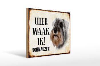 Panneau en bois avec inscription « Dutch Here Waak ik Schnauzer dog » 40 x 30 cm. 1