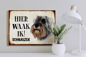 Panneau en bois avec inscription « Dutch Here Waak ik Schnauzer dog » 40 x 30 cm. 3