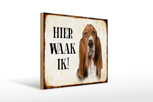 Holzschild Spruch 40x30 cm holländisch Hier Waak ik Bassett Hund Deko Schild