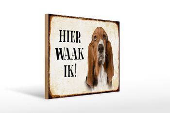 Panneau en bois avec inscription « Dutch Here Waak ik Bassett » 40 x 30 cm. 1