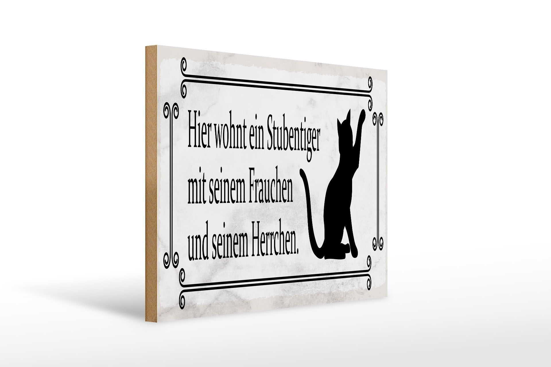 Cartello in legno con scritta "Gatto qui vive una casa" con scritta "Tigre" 40x30 cm