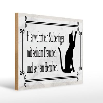 Holzschild Spruch 40x30 cm Katze hier wohnt ein Stubentiger Deko Schild