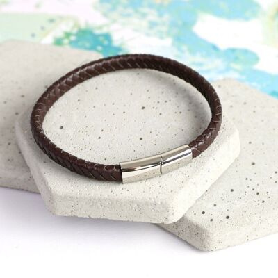 Bracelet tressé marron pour hommes avec fermoir brillant - Moyen