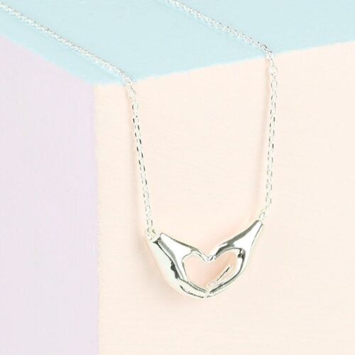 Heart Shaped Hands Necklace in Silver