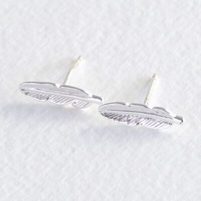 Tiny Sterling Silver Feather Stud Earrings