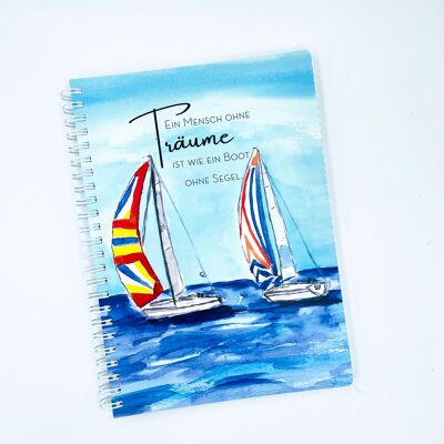 Cuaderno de marineros, flores, primavera con dicho e imagen en acuarela | Tamaño del cuaderno DIN A6, DINA5, DIN A4