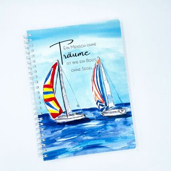 Carnet de notes marins, fleurs, printemps avec dicton et image aquarelle | Format de cahier DIN A6, DINA5, DIN A4 6