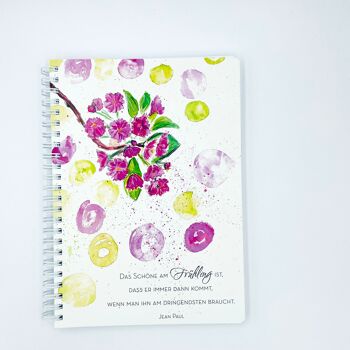 Carnet de notes marins, fleurs, printemps avec dicton et image aquarelle | Format de cahier DIN A6, DINA5, DIN A4 10
