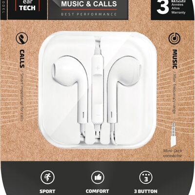 Auriculares earTECH white intraural,con. mini-jack