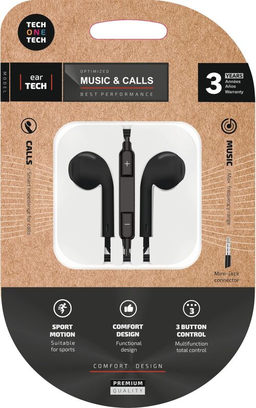 Auriculares earTECH black intraural,con. mini-jack