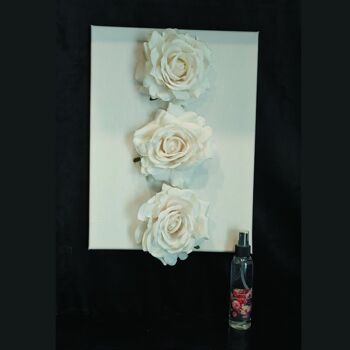 PEINTURE MATÉRIELLE SUR TOILE 30X40 CM AVEC DEOSPRAY avec roses appliquées en tissu velours) "PEINTURE PARFUMÉE" 2