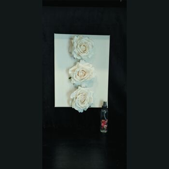 PEINTURE MATÉRIELLE SI TOILE CM 30X40 AVEC DEOSPRAY avec roses appliquées en tissu velours) "PEINTURE PARFUMÉE" 3