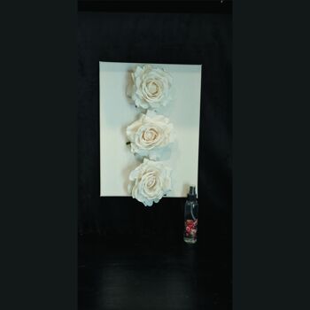 PEINTURE MATÉRIELLE SUR TOILE 30X40 CM AVEC DEOSPRAY avec roses appliquées en tissu velours) "PEINTURE PARFUMÉE" 9