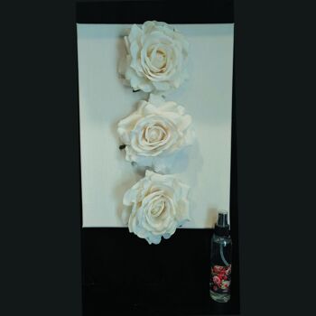 PEINTURE MATÉRIELLE SI TOILE CM 30X40 AVEC DEOSPRAY avec roses appliquées en tissu velours) "PEINTURE PARFUMÉE" 10