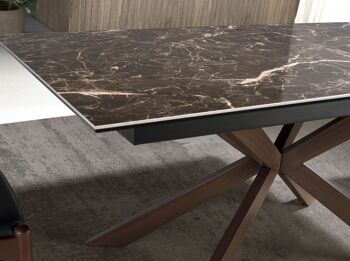 Table à manger rectangulaire extensible en porcelaine marbre et acier effet noyer 1121 9