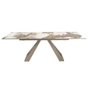 Table à manger rectangulaire extensible en marbre porcelaine et acier couleur champagne 1117 5