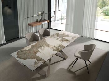 Table à manger rectangulaire extensible en marbre porcelaine et acier couleur champagne 1117 9