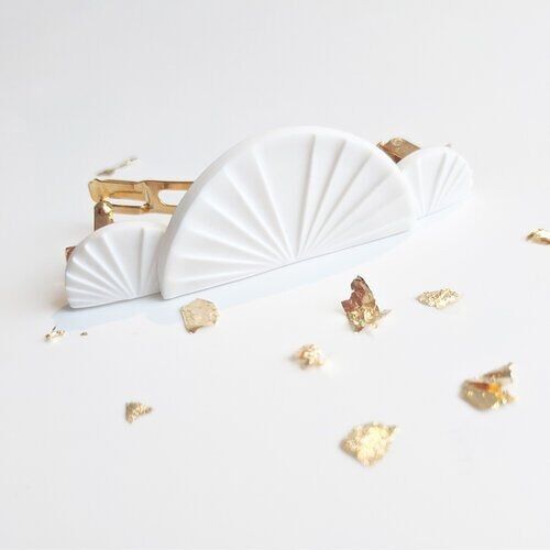 White and gold fan barrette - N°08