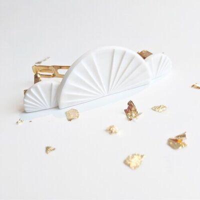 White and gold fan barrette - N°08