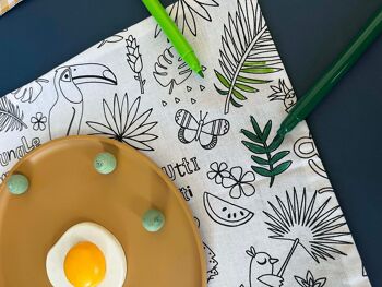 Set de table à colorier - Coloriages Jungle lavables et réutilisables - Vichy jaune 2