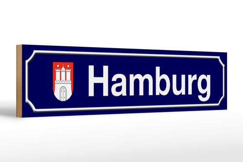 Holzschild Straßenschild 46x10cm Hamburg Wappen blaues Schild