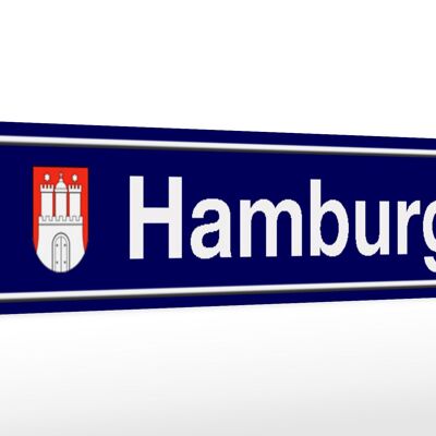 Holzschild Straßenschild 46x10cm Hamburg Wappen blaues Schild