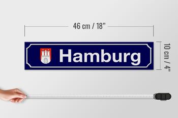 Panneau de rue en bois 46x10cm, blason de Hambourg, panneau bleu 4