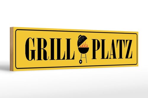 Holzschild Straßenschild 46x10cm Grill Platz Grill gelbes Schild