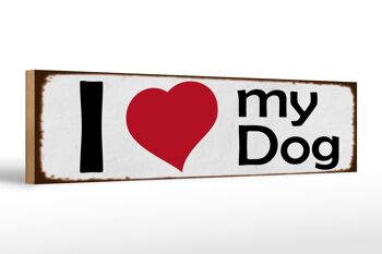 Panneau en bois disant 46x10cm j'aime mon chien coeur décoration cadeau chien 1