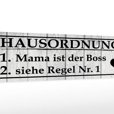 Cartello in legno con scritta "Regole della casa" 46x10 cm, decorazione "Mamma è il capo".