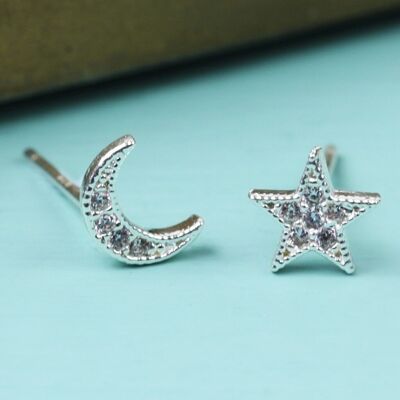 CZ Stone Moon e Star Orecchini in Argento