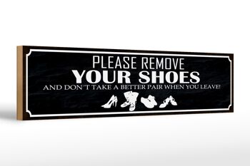 Panneau en bois disant 46x10cm veuillez retirer vos chaussures décoration 1