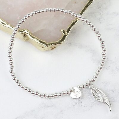 Beaded Wing Charm Bracelet in Silver